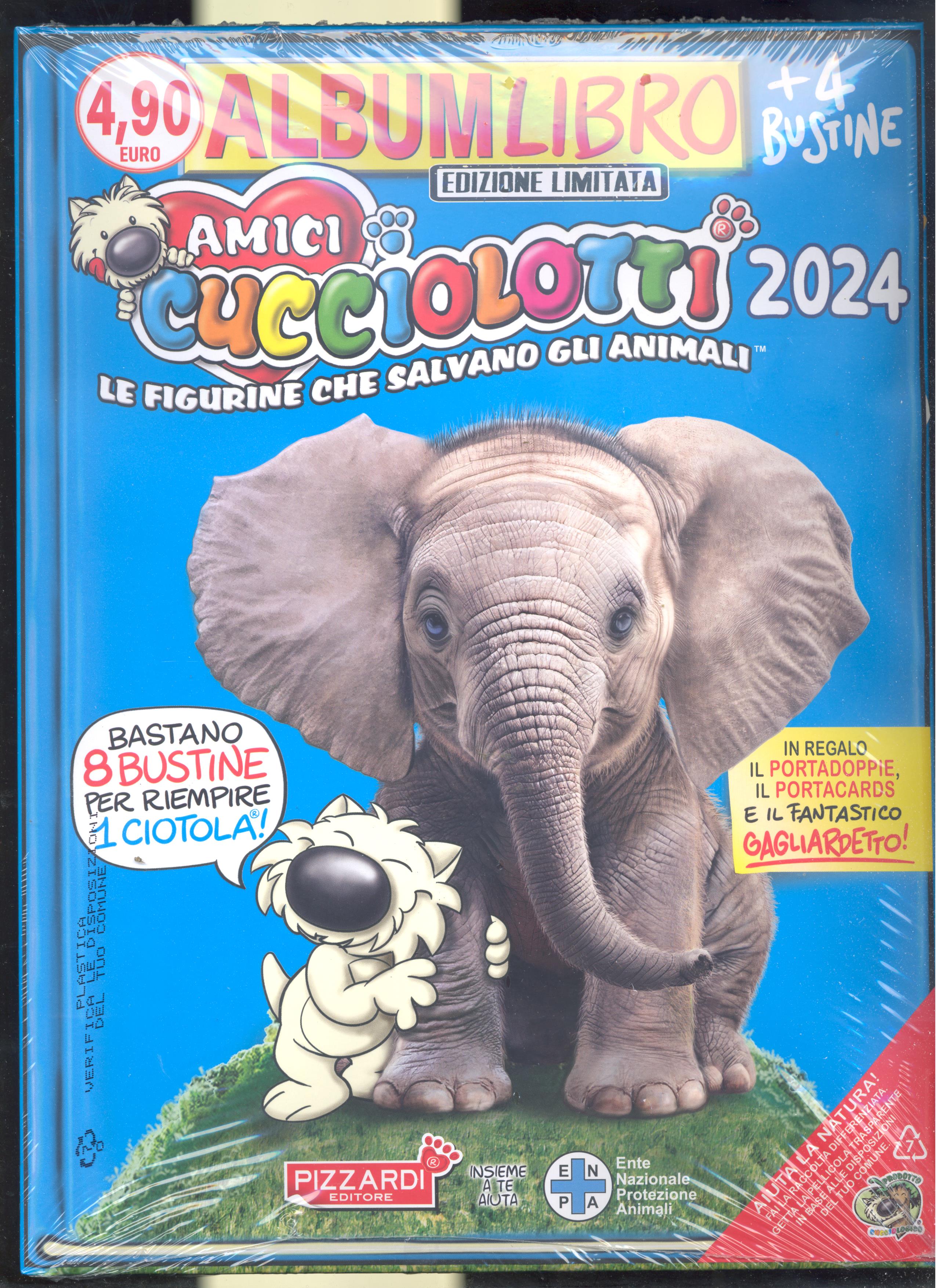 Album Amici Cucciolotti 2024 di Pizzardi Editore con un elefantino in copertina, 4,90 € con 4 bustine
