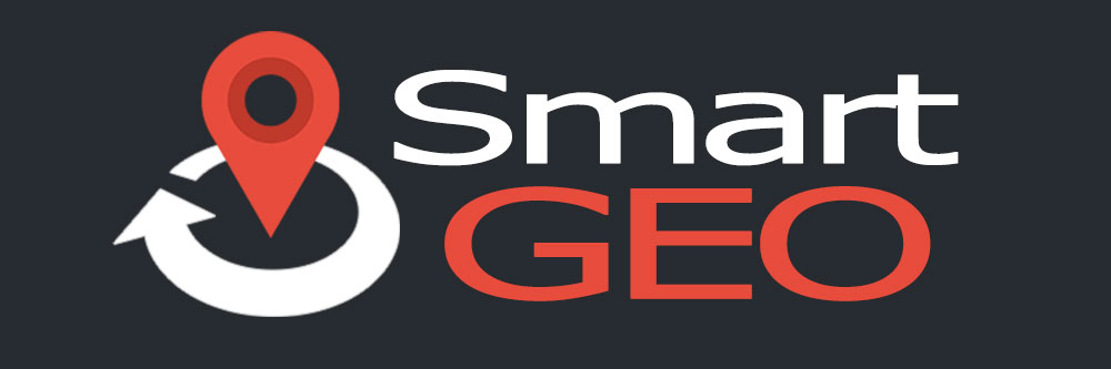 Logo di Smart GEO con un segnaposto rosso su fondo scuro