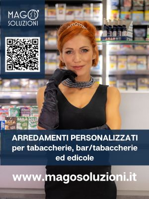 Pubblicità di Mago Soluzioni: arredamenti personalizzati per tabaccherie, bar ed edicole